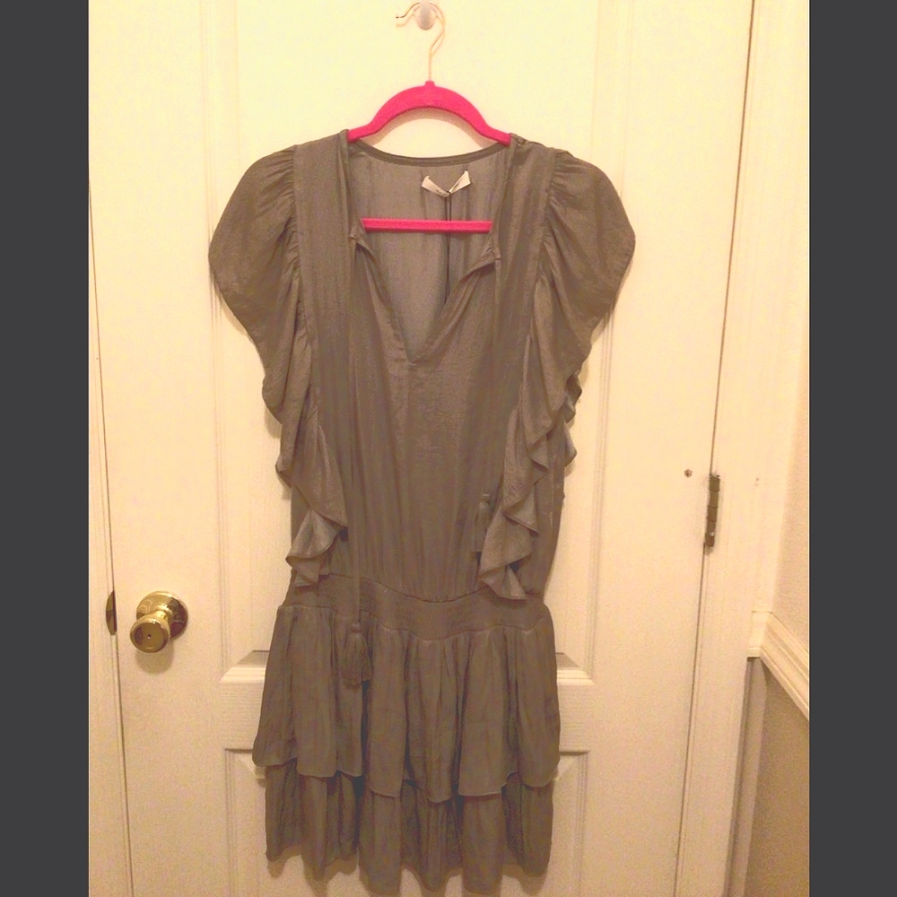 Taupe soft silk sassy dress sz Lge